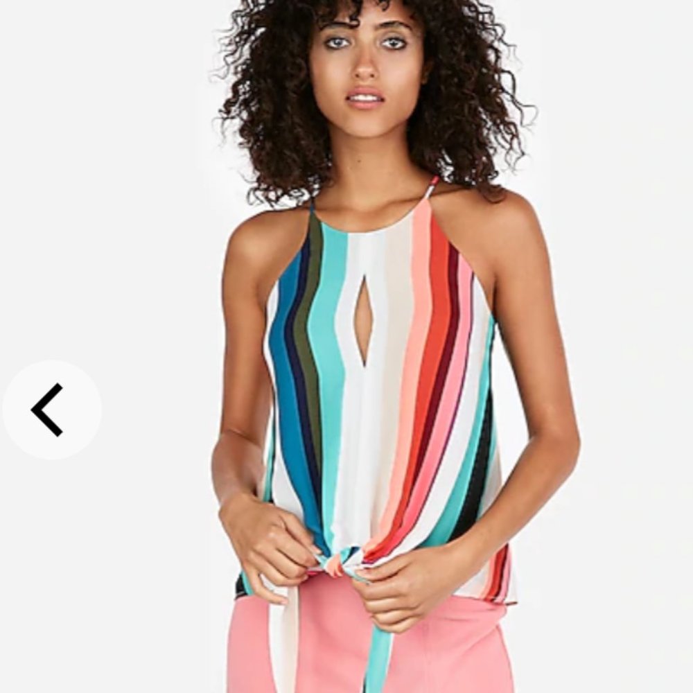 Express Stripe Tie Hem High Neck Tank (S)